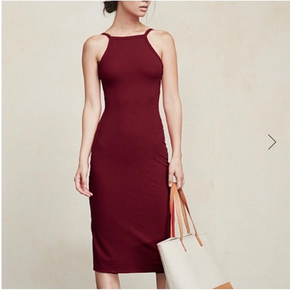 Reformation Dresses & Skirts - Reformation Carson Red Rib Knit Open Back Bodycon Midi Dress Size Medium